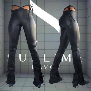 Black Faux Leather Lace Up Trousers Sublime Havoc Custom to Order Pants